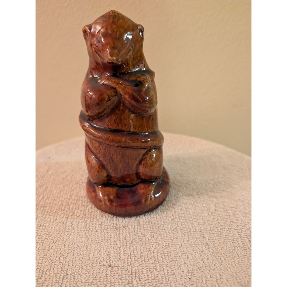 Brush McCoy Pottery Billy Possum Brown Drip Glazr 5.5" Stoneware Opossum Bank .